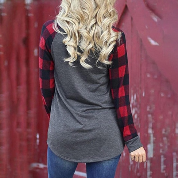 Mama bear 🐻 plaid sleeve & grey t shirt small - Picture 2 of 4